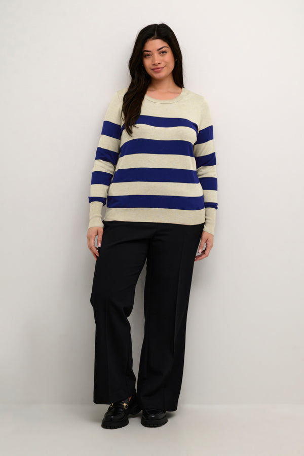 KAFFE CURVE 10582600 KClizzy Striped Knit Pullover, Blue/Feater