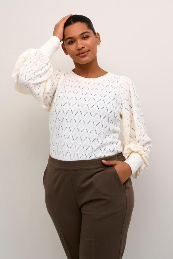 Kaffe Curve 10582642 KCtina Lace Blouse, Chalk