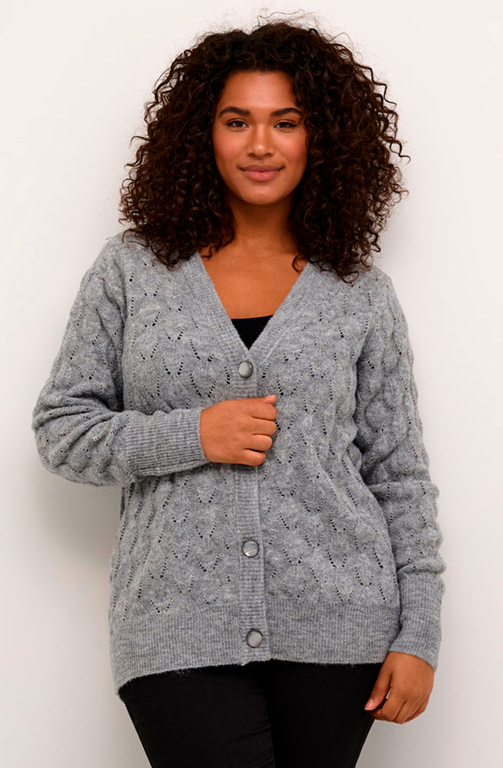 KAFFE CURVE 10582389 KCnlene Knit Cardigan, Grey Melange