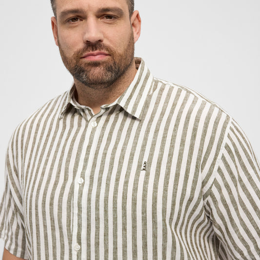 NORTH LATITUDE denim striped cotton linen shirt - Army Green - 51308