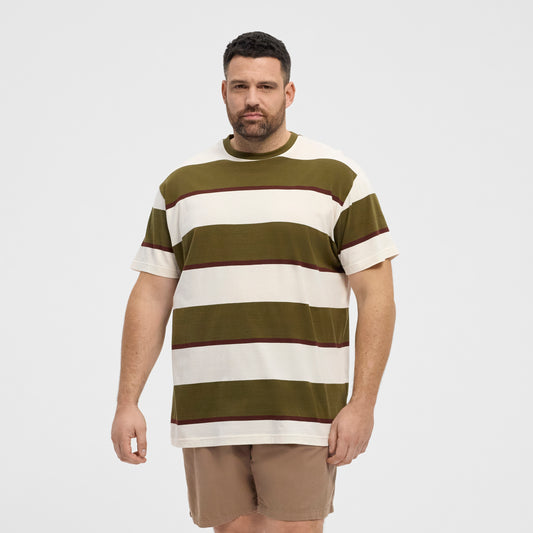 NORTH LATITUDE 51318 denim yarndyed striped tee - Army Green